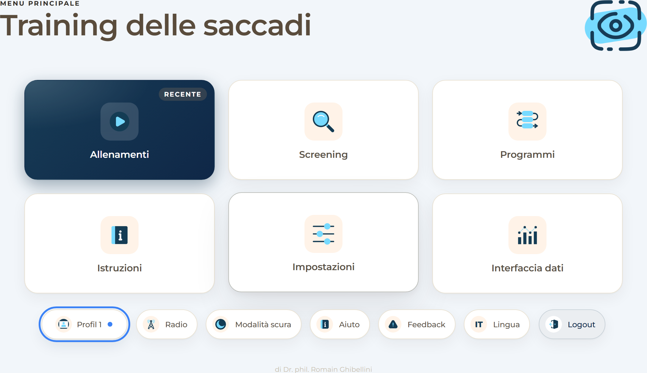 Pagina iniziale di Training delle saccadi